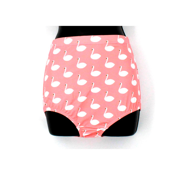Swimsuit Pink & White Swan Print Bombshell Bikini Bottom Only Size Medium - Picture 3 of 6